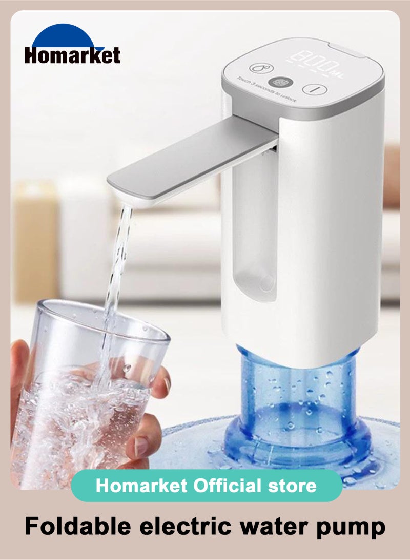 هومار كيت موزع مياه لزجاجة سعة 5 جالون مع شاشة عرض رقمية، 4 أوضاع للتوزيع، مضخة مياه كهربائية محمولة قابلة للشحن عبر منفذ USB، صنبور قابل للطي، مضخة مياه آمنة للاستخدام مع الطعام للمنزل والمكتب والمركبات الترفيهية والتخييم (أبيض) - Image 1